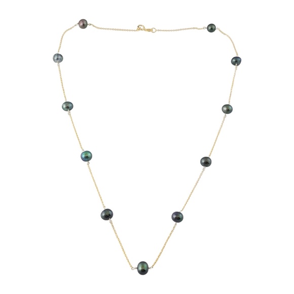 Vintage 14K Yellow Gold Black Pearl Necklace #13586
